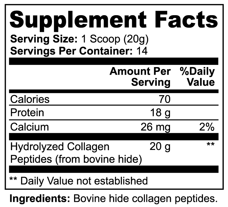 Supplement Facts label for Cleaner Collagen Peptides showing serving size and ingredients