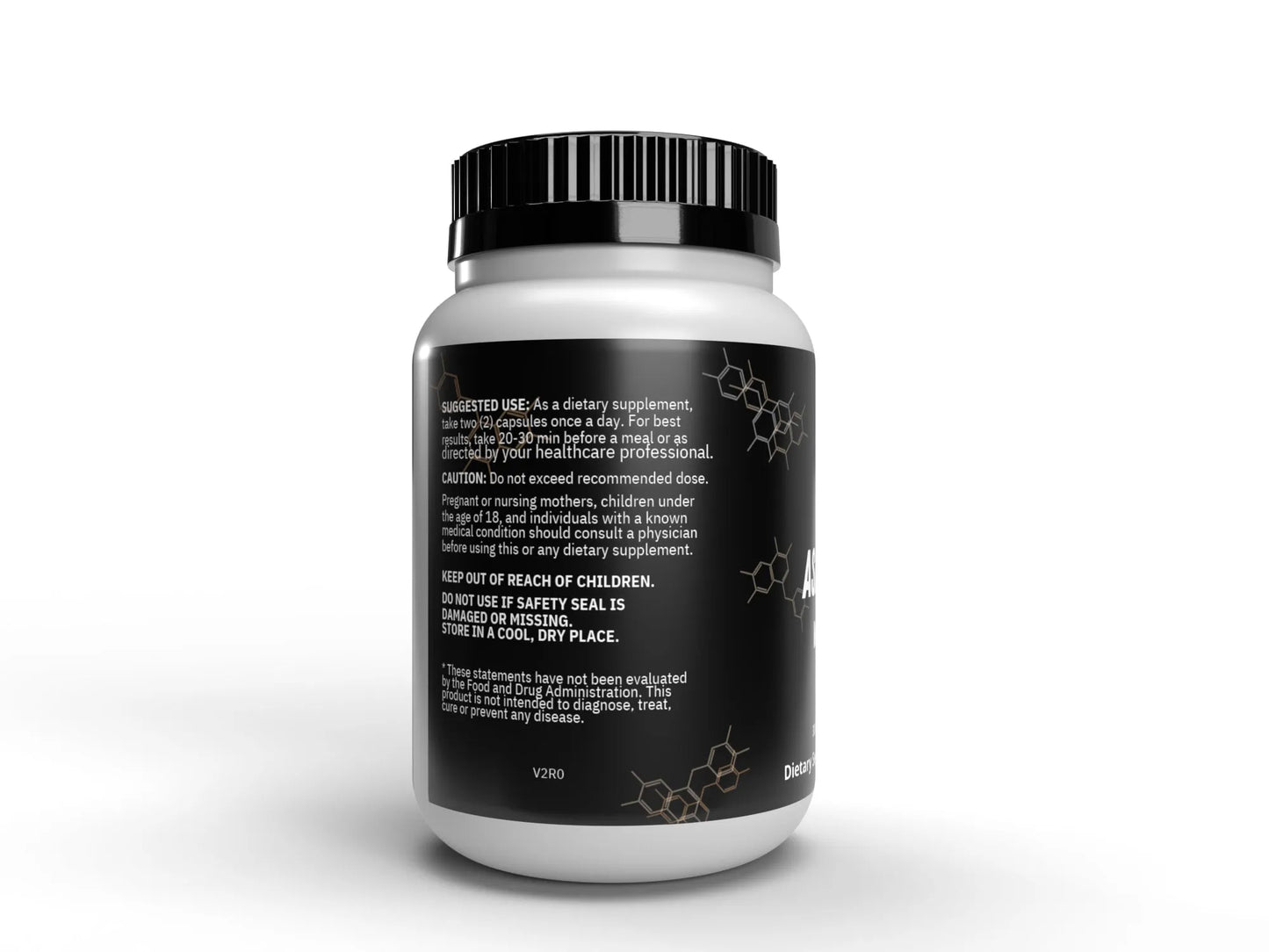 Back label of Super Style Ashwagandha with Black Pepper showing suggested use and caution instructions