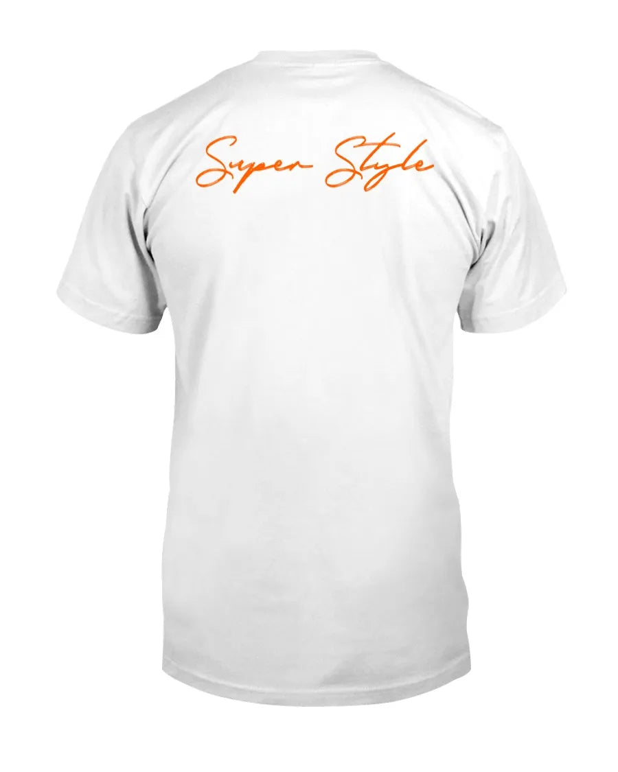 White Discipline Is My Superpower graphic tee back view with Super Style logo