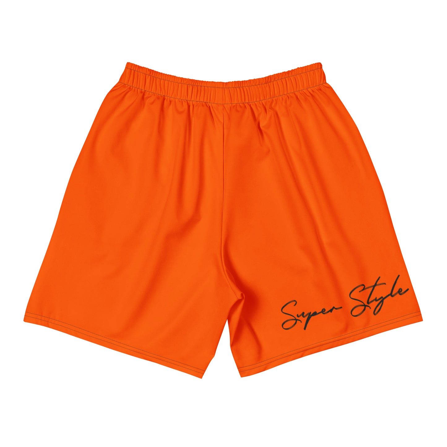 Orange long shorts back view mesh side pockets drawstring waistband