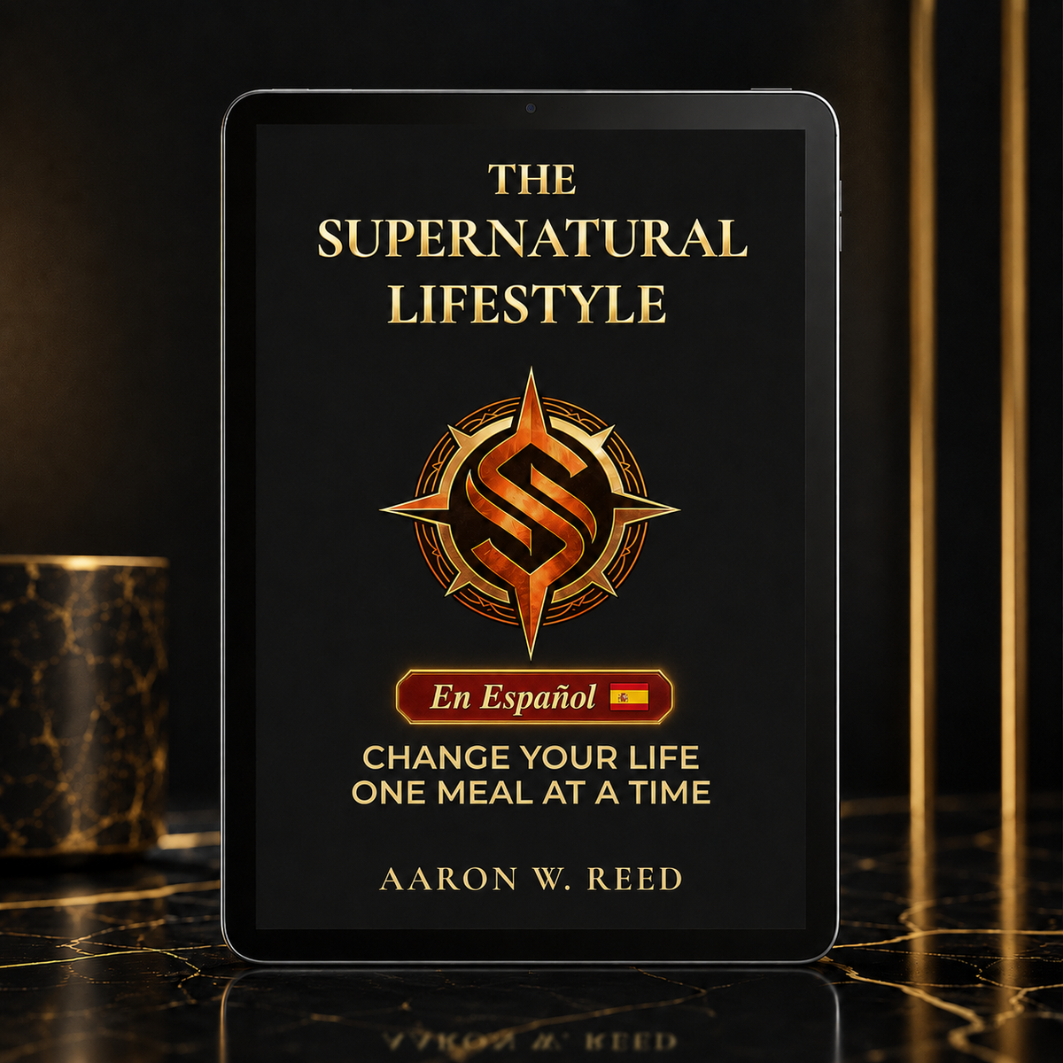 The SuperNatural Lifestyle Spanish eBook by Aaron W. Reed displayed on a tablet.