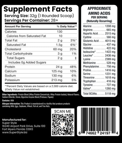 Supplement label with detailed nutritional information on a black background