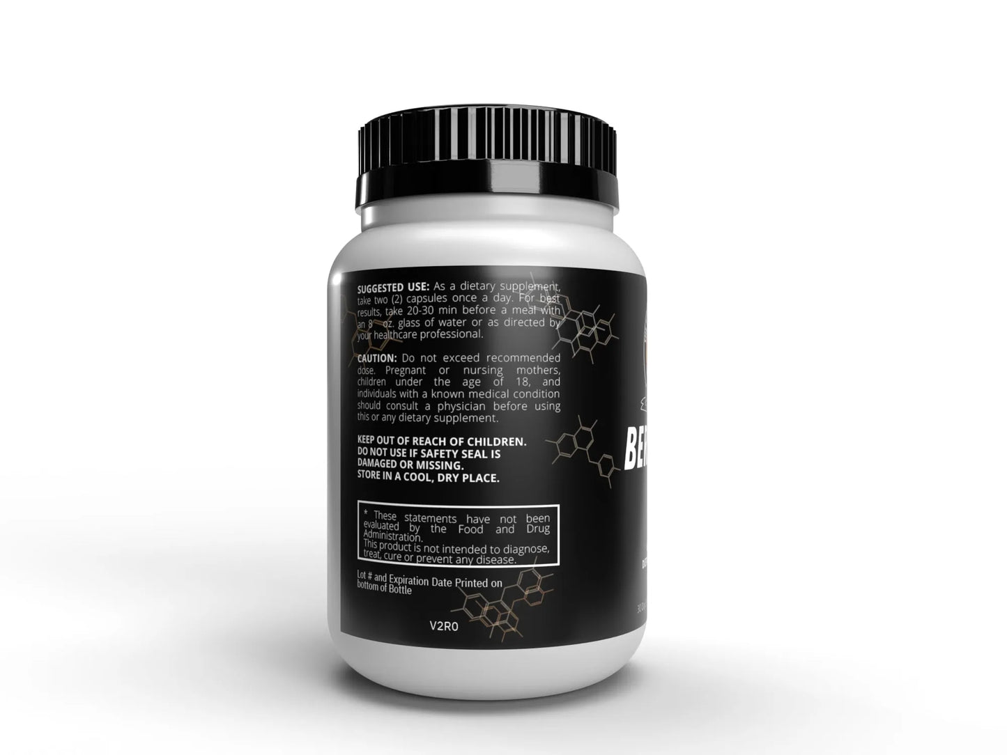 Suggested use of berberine for best performance and results on a white bottle with black lid and a white background