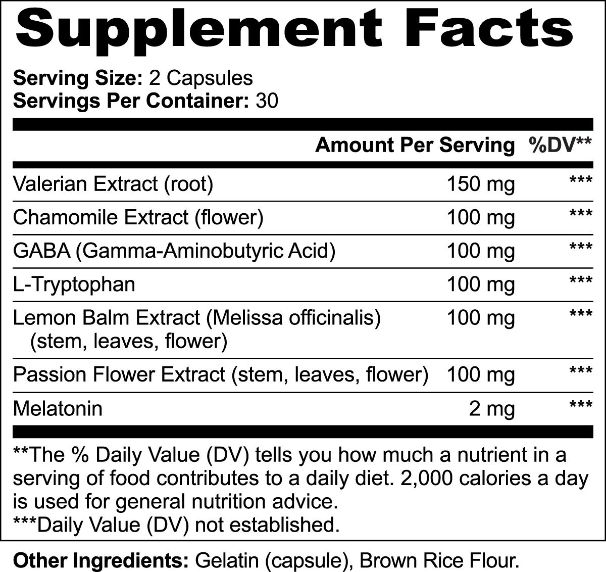 Supplement Facts label for Better Sleep capsules showing ingredients and serving size