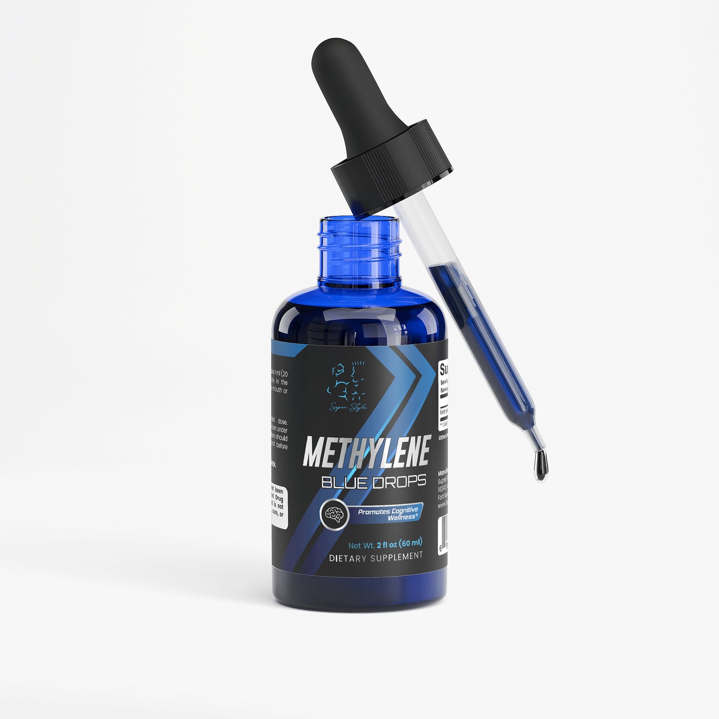 Methylene Blue Drops bottle shown with dropper applicator