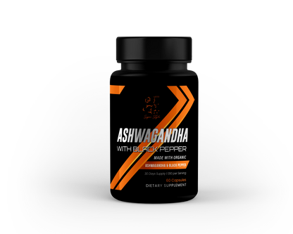Super Style Ashwagandha with Black Pepper supplement bottle front label with orange design