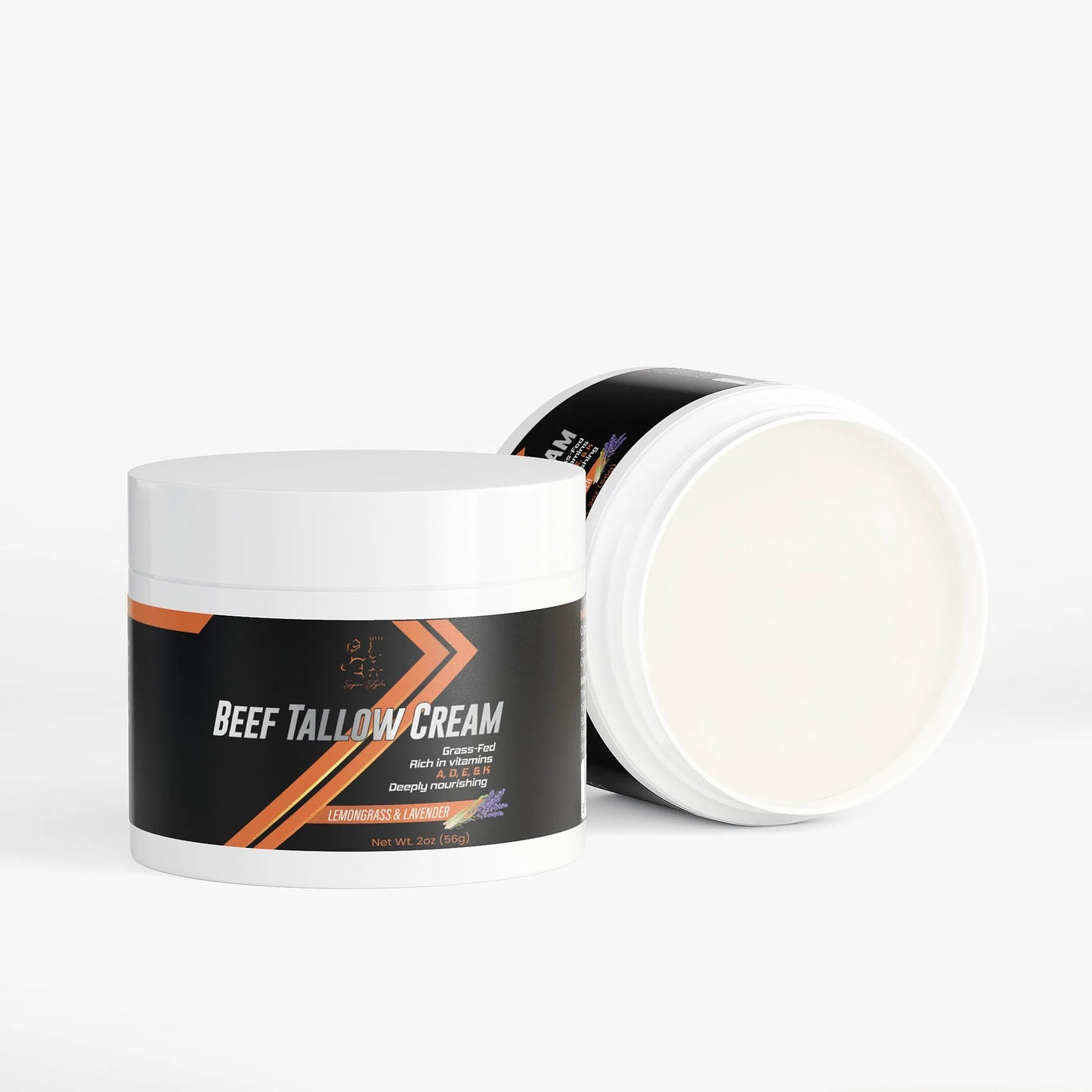 Open jar of Super Style beef tallow cream showing smooth natural moisturizer