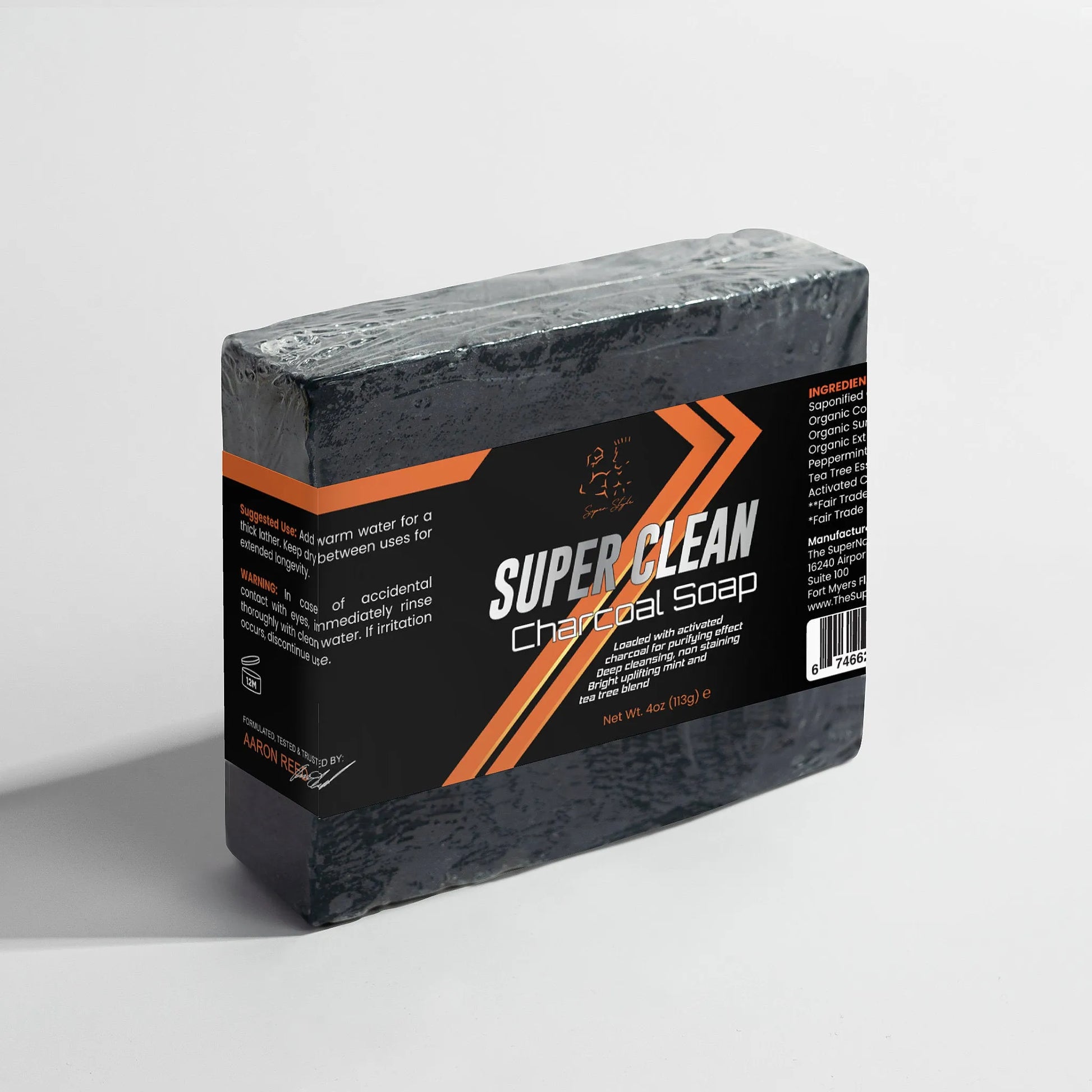 Super Style Charcoal Soap with box angled product shot