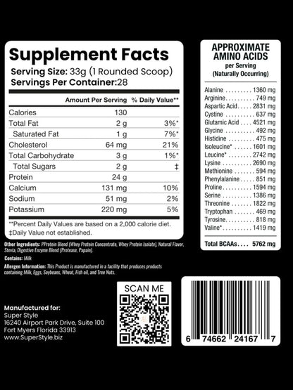 Supplement label with detailed nutritional information on a black background