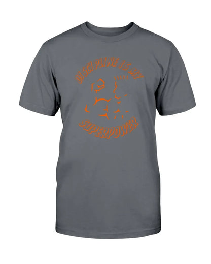 Gray Discipline Is My Superpower graphic tee front view on fitted cotton crew