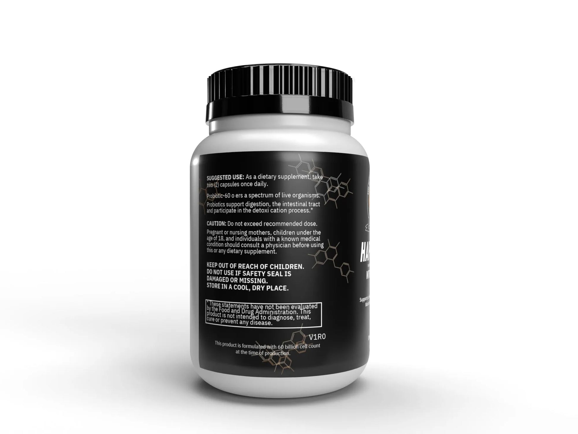 Supplement Facts panel for Super Style Happy Gut With Prebiotics showing 60 billion CFU multi-strain blend