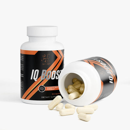 Close-up of IQ Boost nootropic supplement capsules