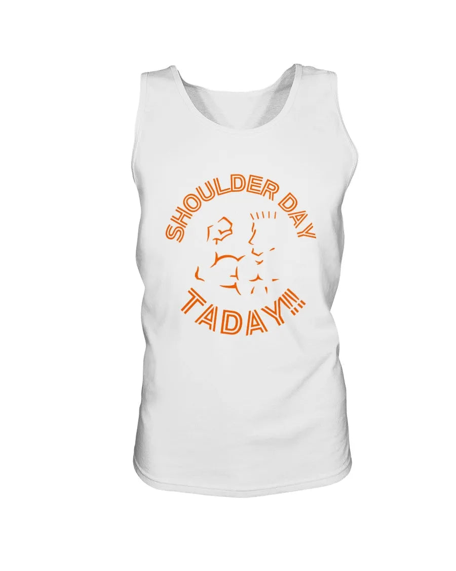 White Super Style tank top with simple orange logo