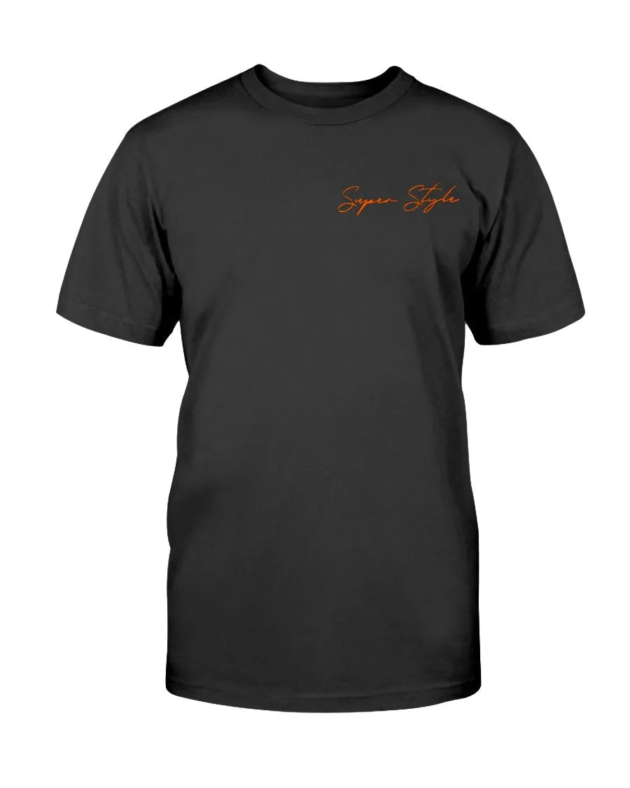Black Super Style Signature Pump T-shirt front with orange chest logo