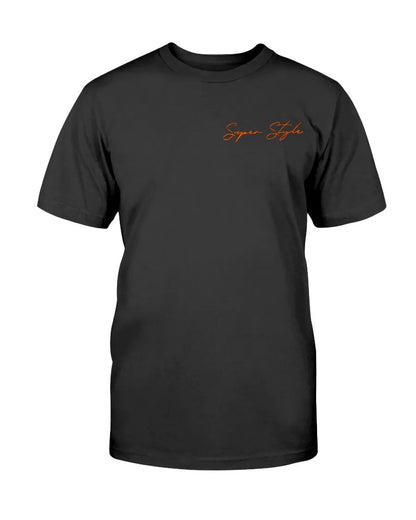 Black Super Style Signature Pump T-shirt front with orange chest logo