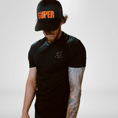 Super Core Tee white front view on model showcasing tailored fit