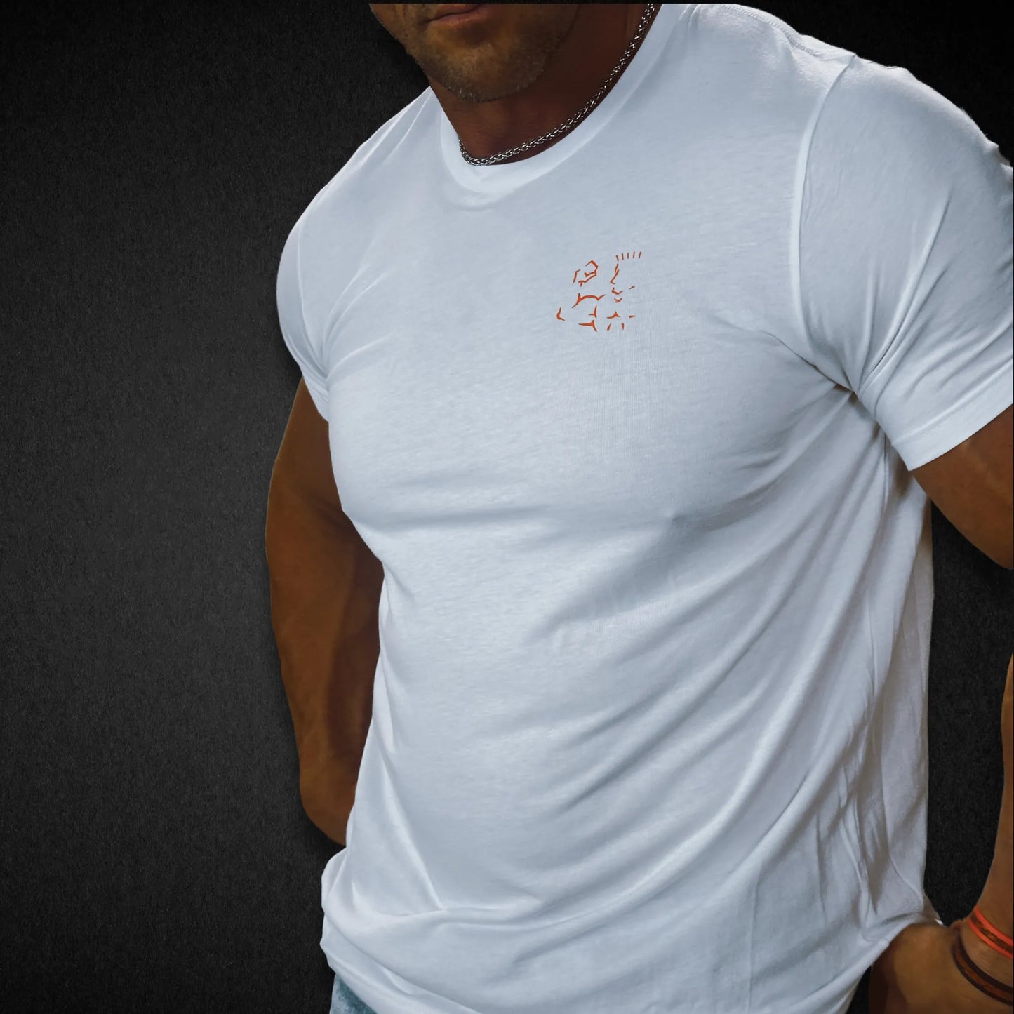 Close-up of Super Style logo on white Super Core Tee chest