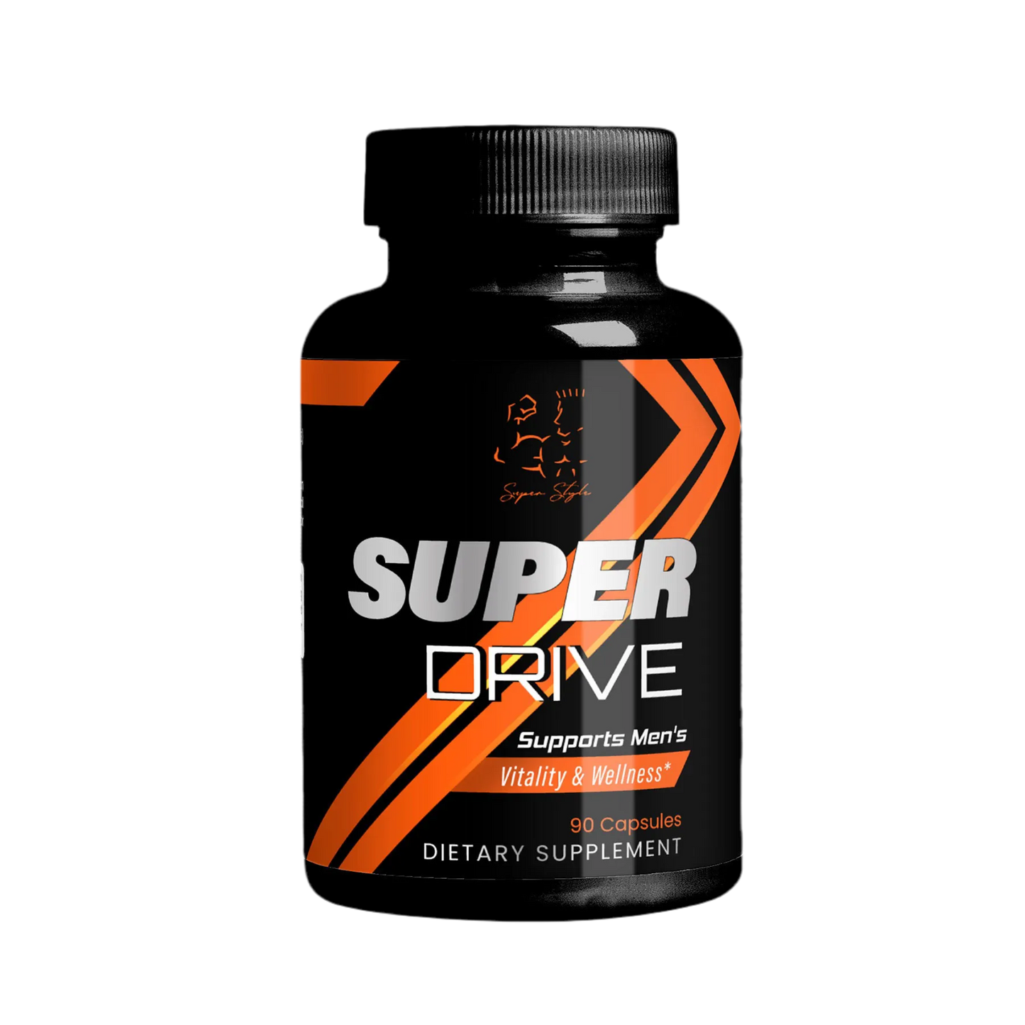 Super Style Super Drive dietary supplement bottle formulated to support men’s vitality, energy, and overall wellness.
