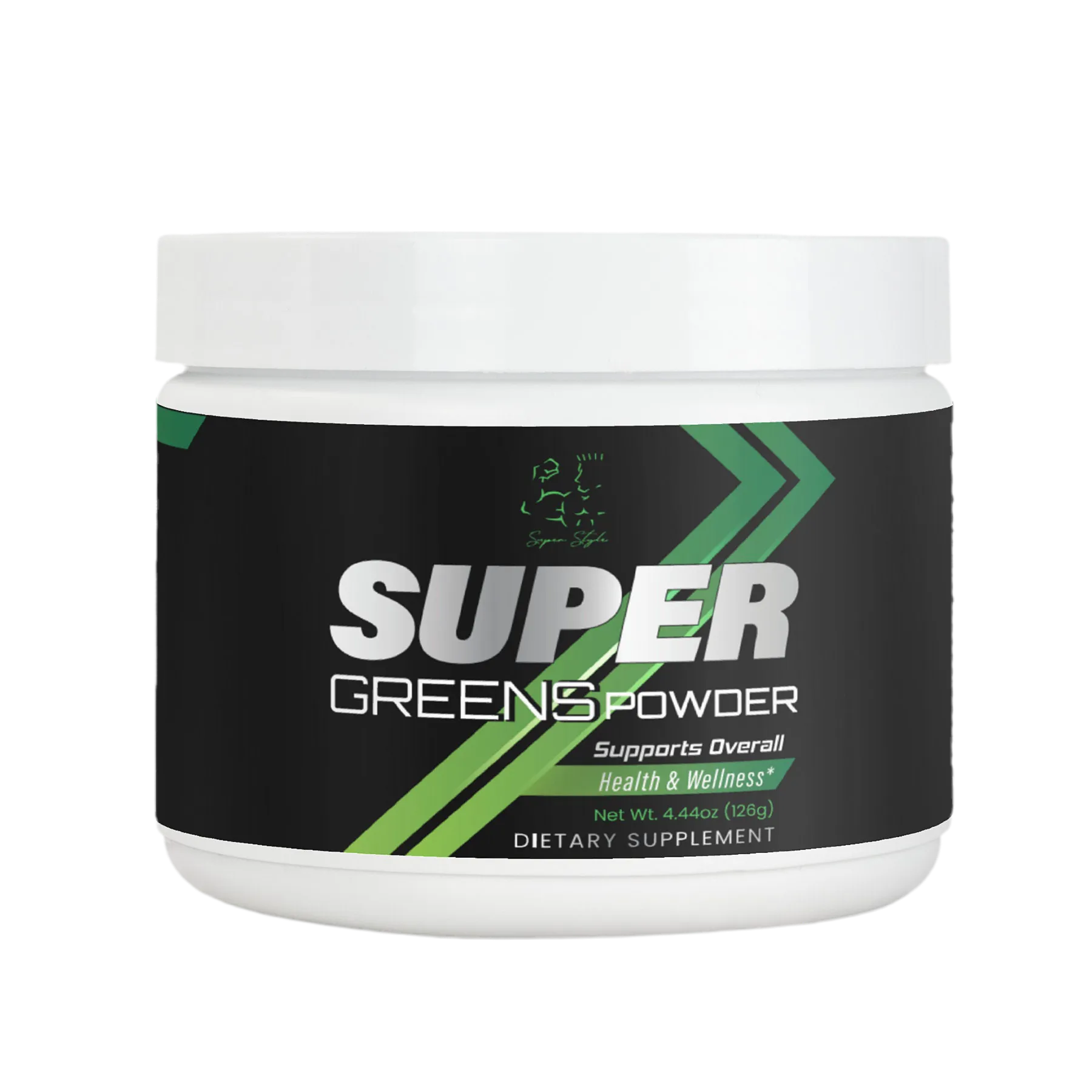 Super Style Super Greens Powder dietary supplement container designed to support overall health, wellness, and daily nutrition balance.