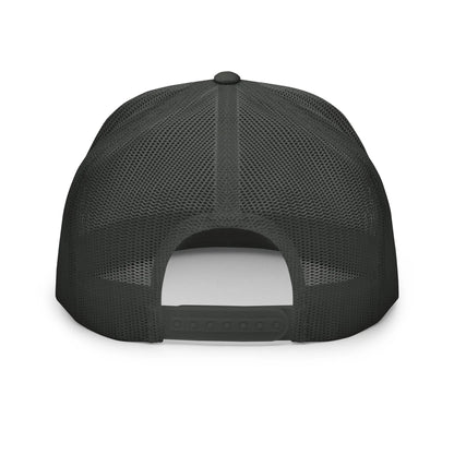 Black Super Style trucker cap back view with snapback and mesh panels