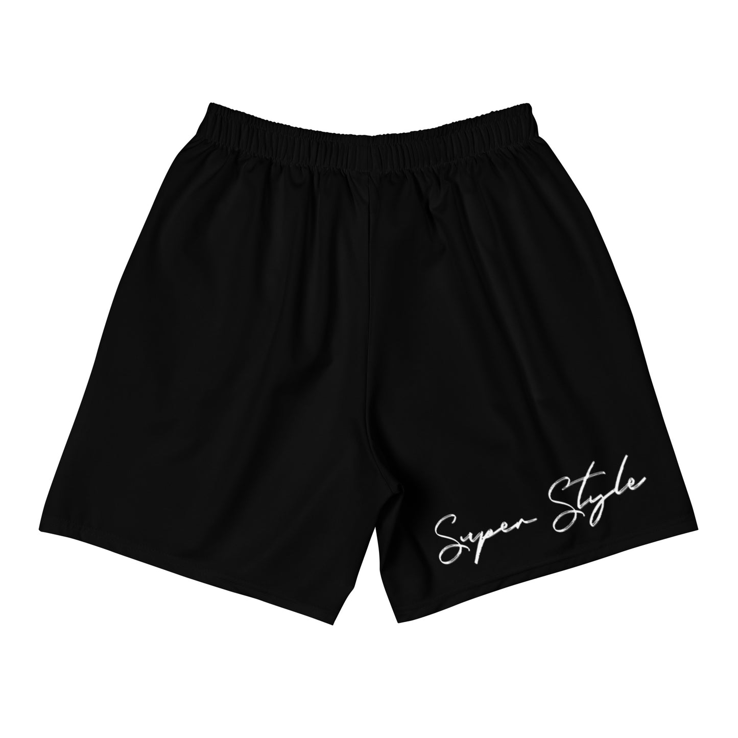 Black white long shorts back view mesh side pockets drawstring waistband