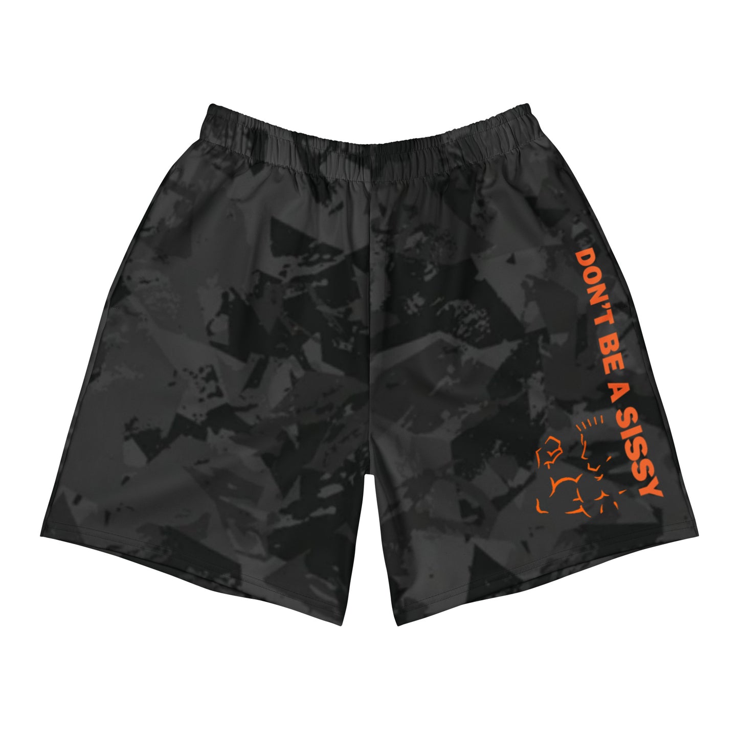 Camo athletic long shorts 6.3 inch inseam recycled polyester front view