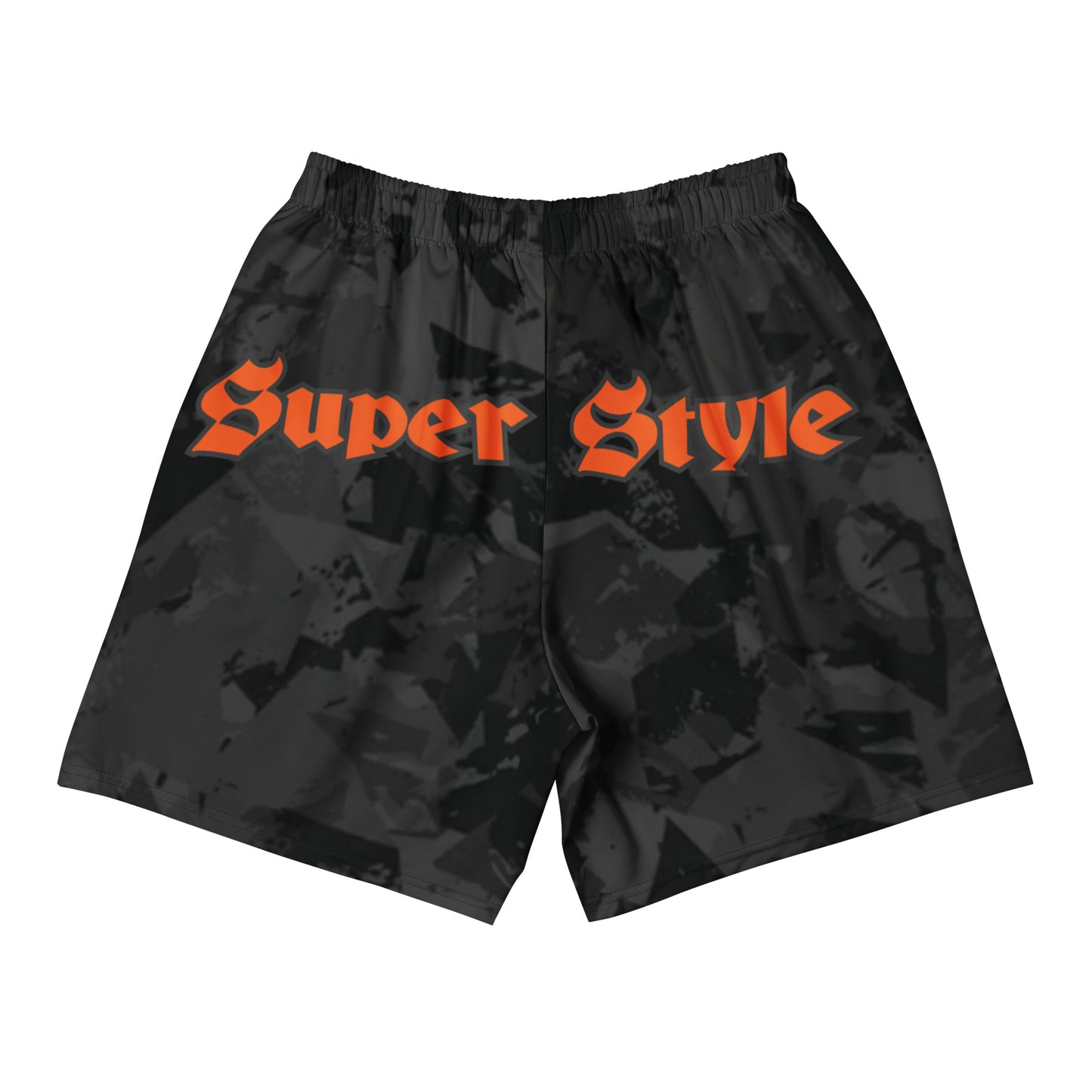 Camo long shorts back view mesh side pockets drawstring waistband