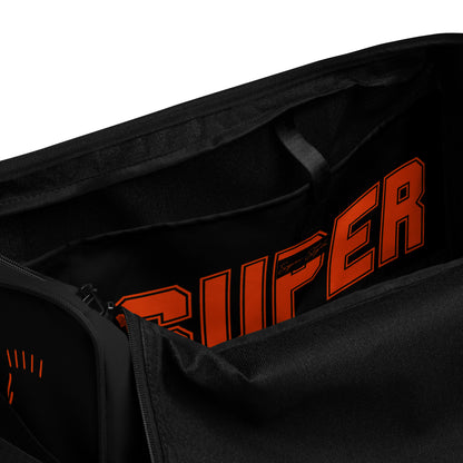 Black duffel bag with orange 'RIPE' branding on a white background