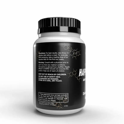 Happy Joints bottle directions warnings and usage instructions for joint support capsules