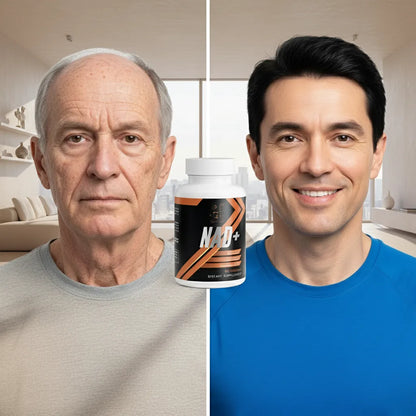 Older and younger male face comparison for NAD+ anti-aging benefits