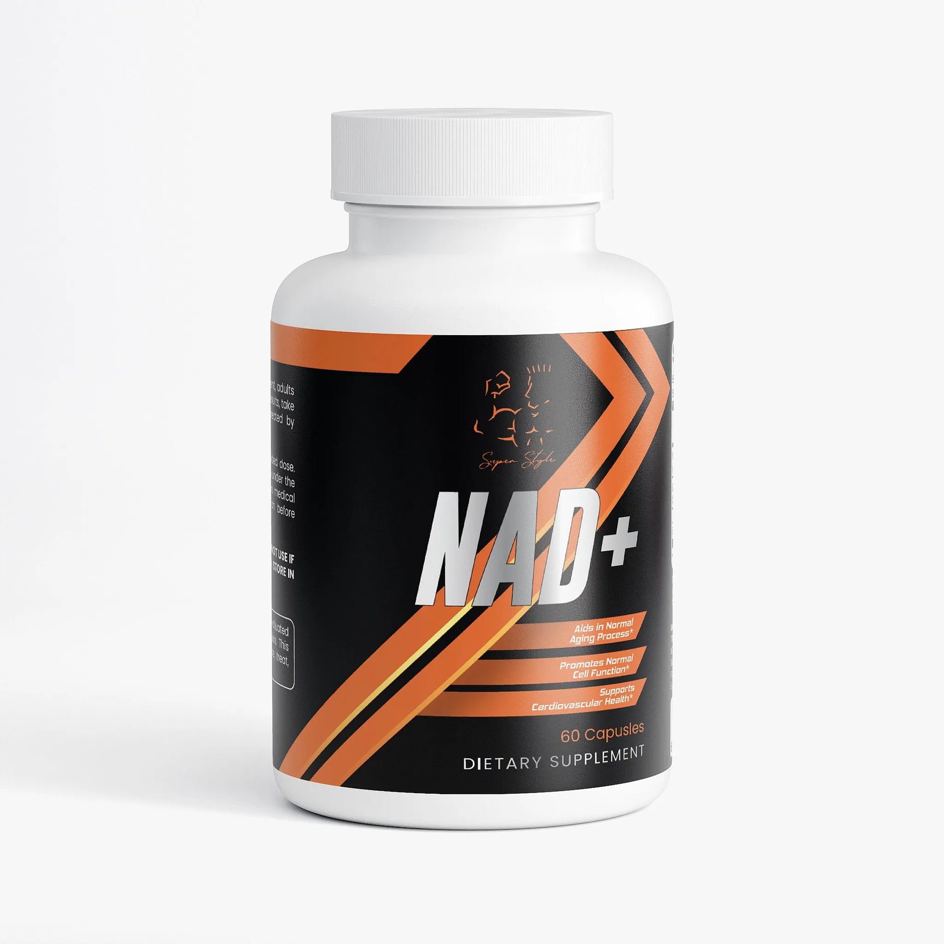 Supplement bottle labeled 'NAD+' on a white background