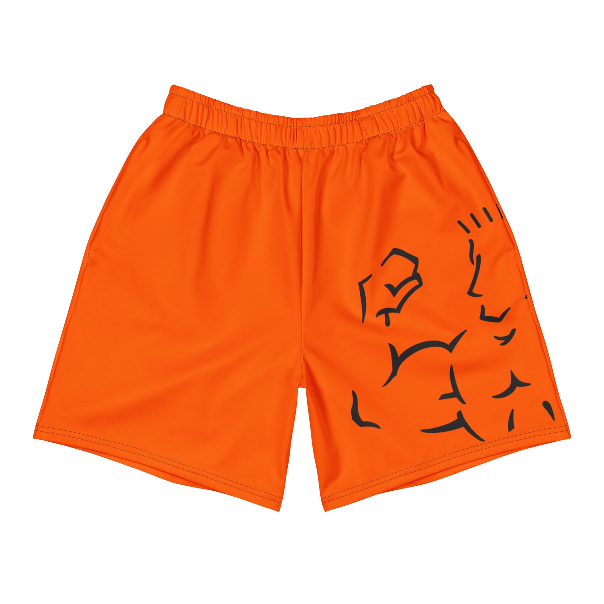 Orange athletic long shorts 6.3 inch inseam recycled polyester front view