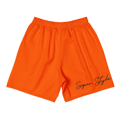 Orange long shorts back view mesh side pockets drawstring waistband