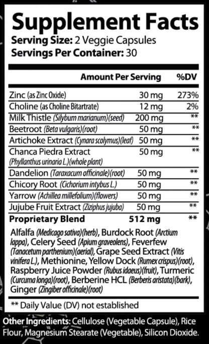 Supplement Facts label for Super Style Liver Support veggie capsules